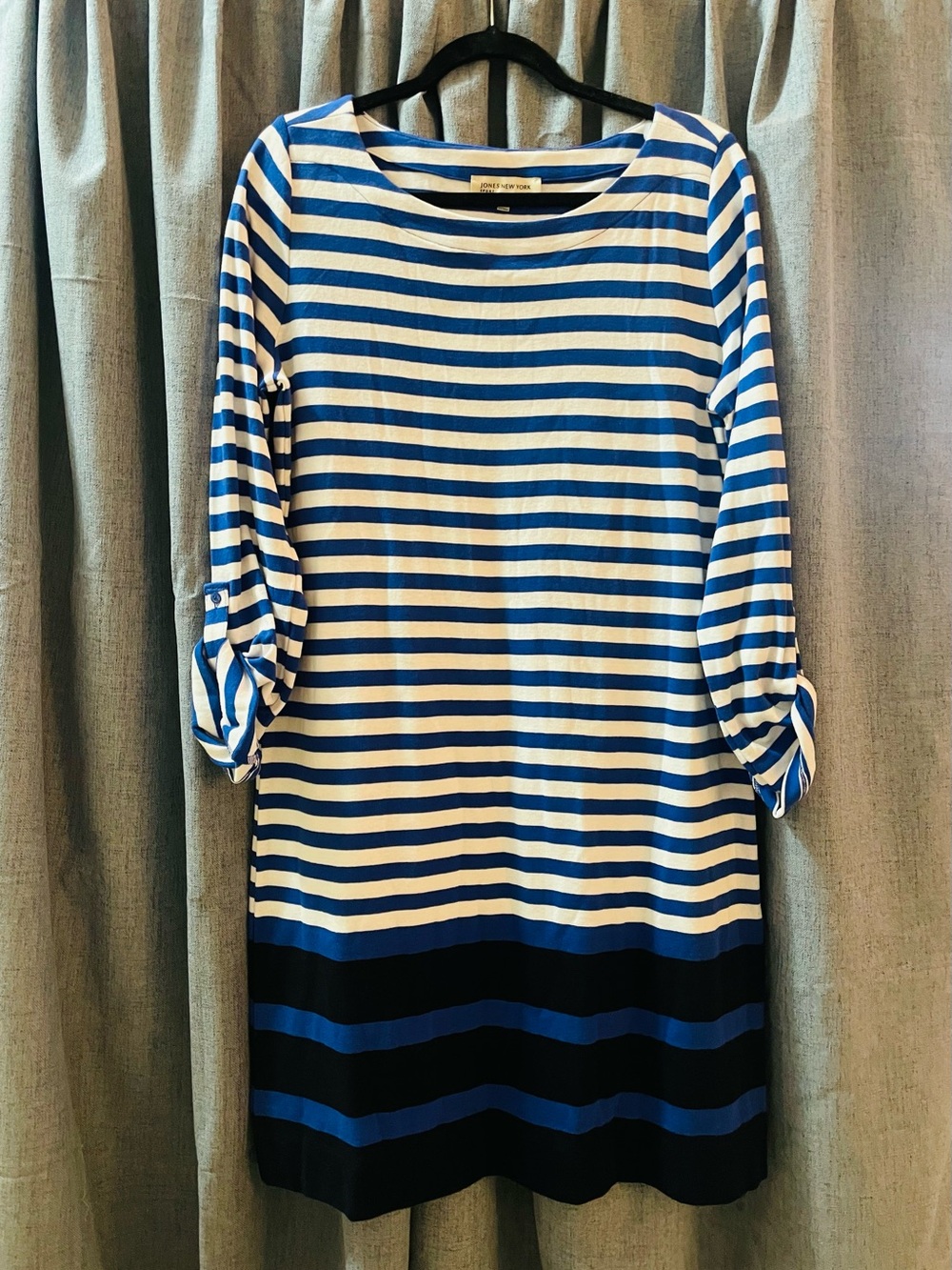 Jones New York Blue and White Striped Long-Sleeve Shift Dress
